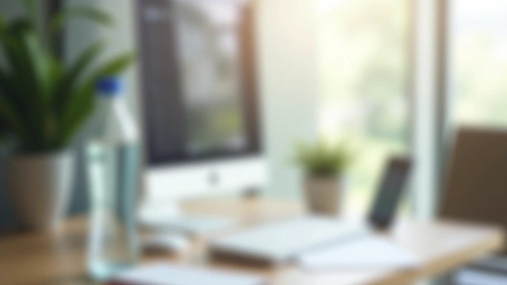 Home workspace showing organized environment with phone away from desk and water bottle positioned prominently